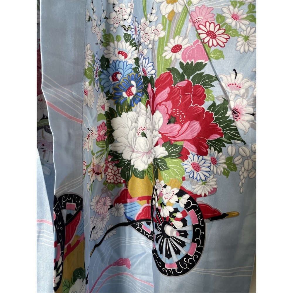 Amita Kyoto Tokyo 100% Cotton Blue Floral Kimono Women's Large NWT - Picture 4 of 11